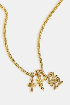 Cherub Triple Motif Necklace - 12mm - Gold