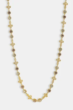 Circle CZ & Cross Outline Multigem Chain - 6mm - Gold