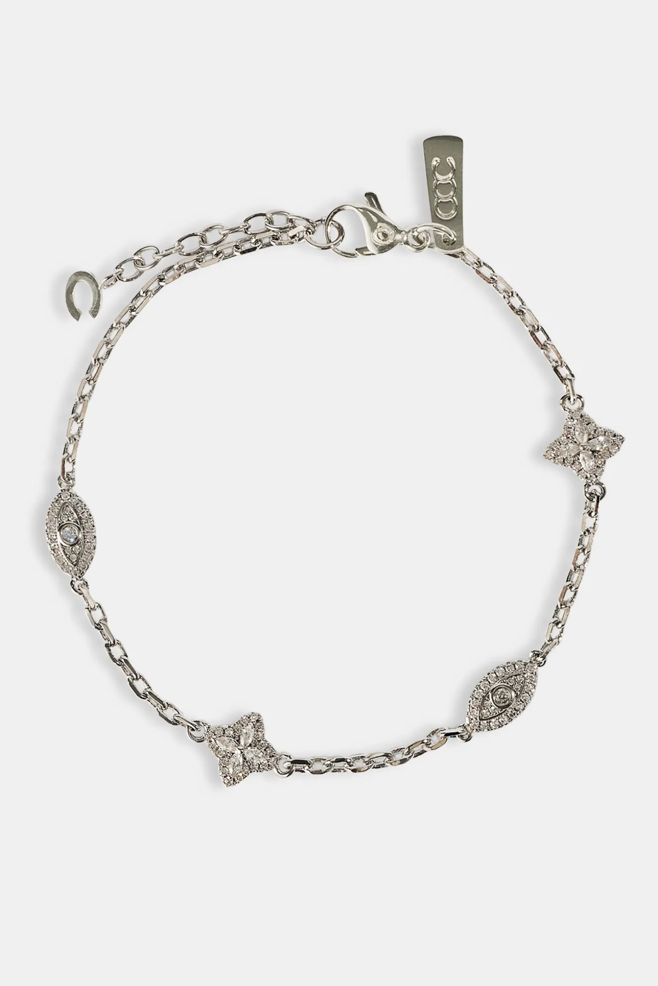 Clear CZ Baguette Motif Rolo Bracelet - 8mm