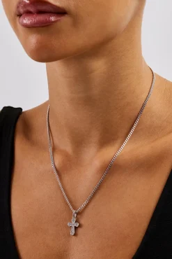 Clear CZ Cross Necklace - 15mm - White