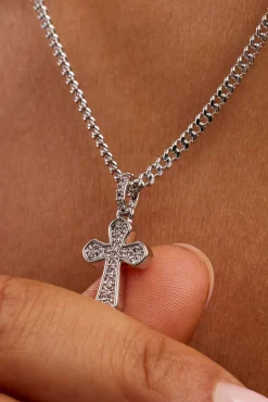 Clear CZ Cross Necklace - 15mm - White