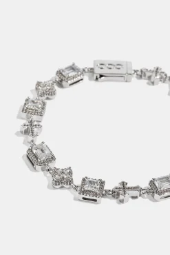 Clear Motif & Cross Gemstone Bracelet - 8mm - White