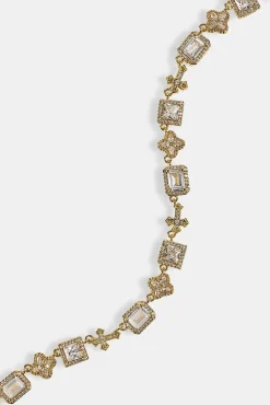 Clear Motif & Cross Gemstone Chain - 8mm - Gold
