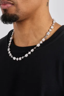 Clear Motif & Cross Gemstone Chain - 8mm - White