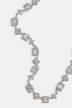 Clear Motif & Cross Gemstone Chain - 8mm - White