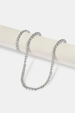 Clustered Tennis Bracelet & Chain - 7mm - White