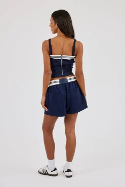 Contrast Structured Top & Short - Navy