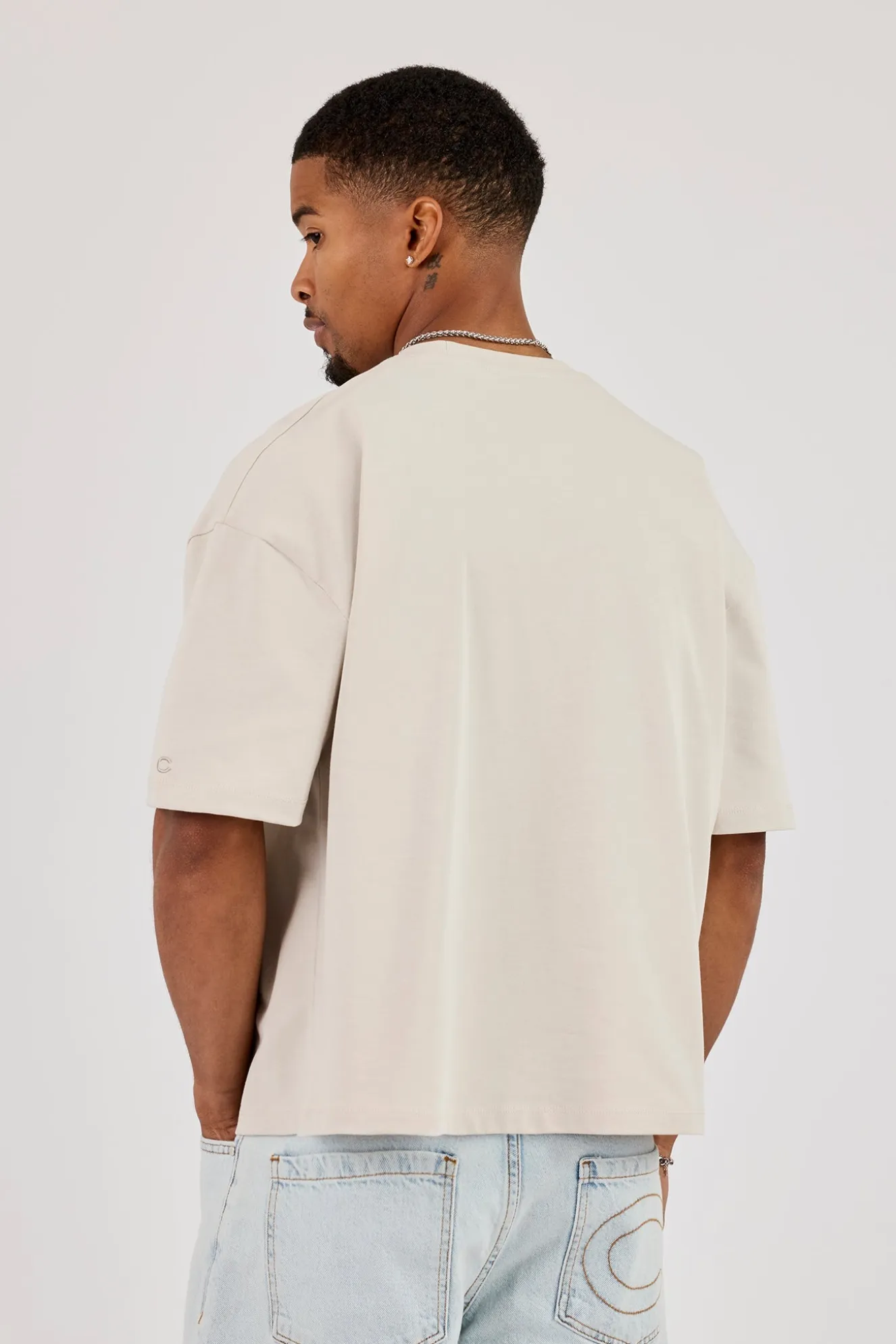 Cracked Cernucci Star Print Boxy T-Shirt - Stone