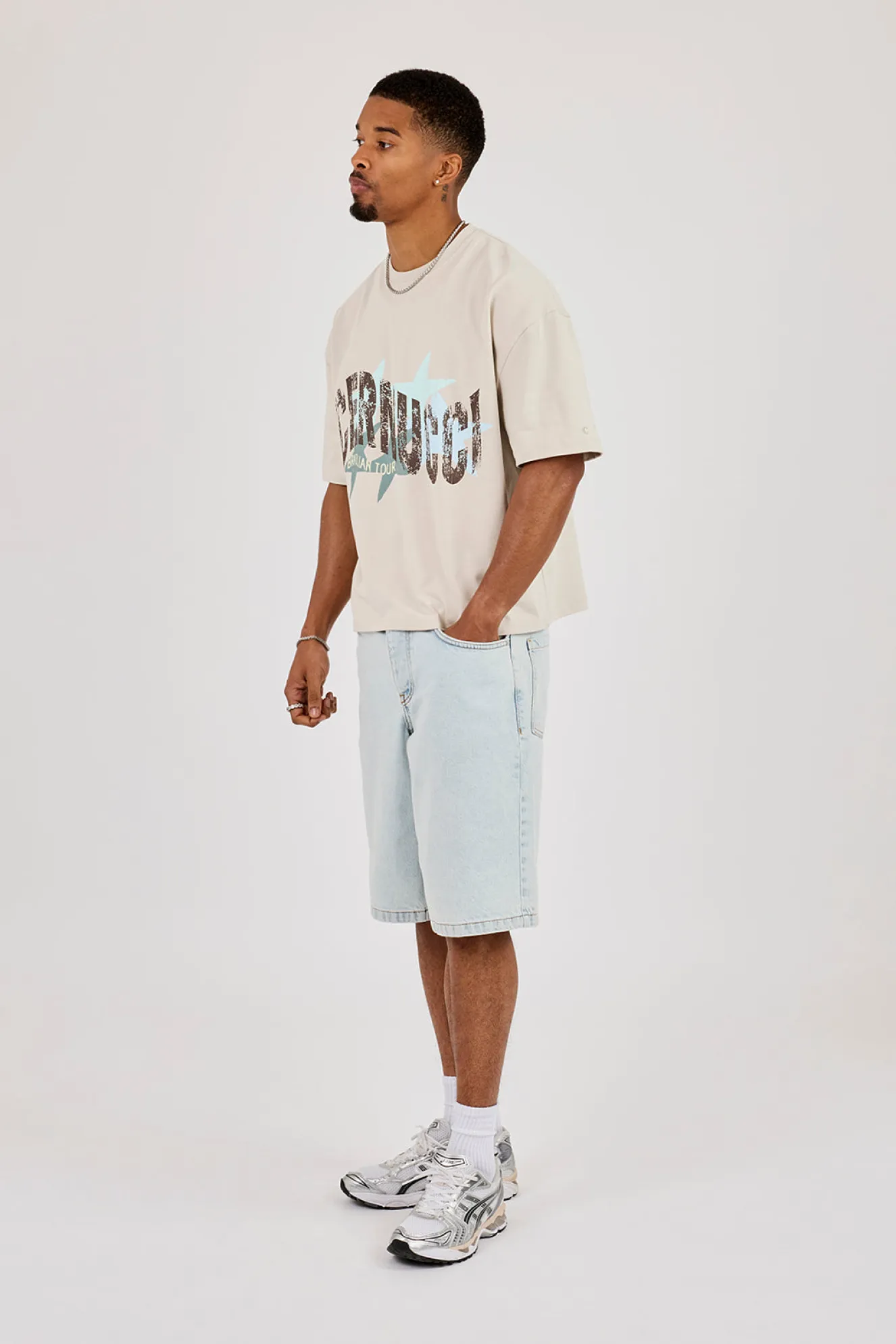 Cracked Cernucci Star Print Boxy T-Shirt - Stone