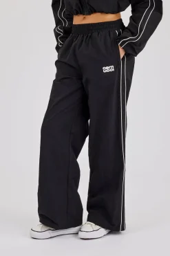 Crinkle Nylon Piping Wide Leg Jogger - Black