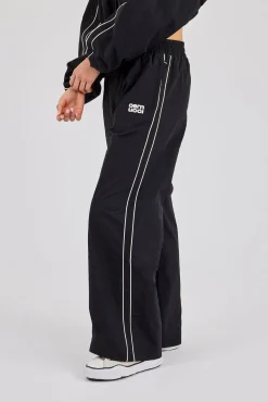 Crinkle Nylon Piping Wide Leg Jogger - Black