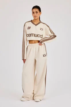 Cropped Football Top & Baggy Taping Jogger - Off White