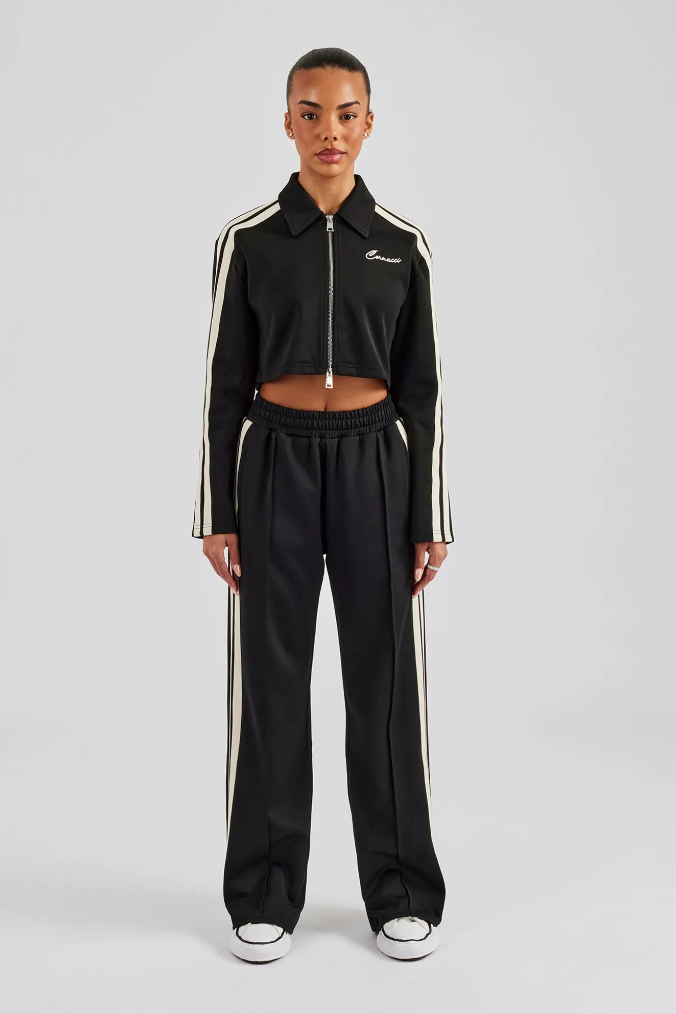 Cropped Harrington Taping Tracksuit - Black