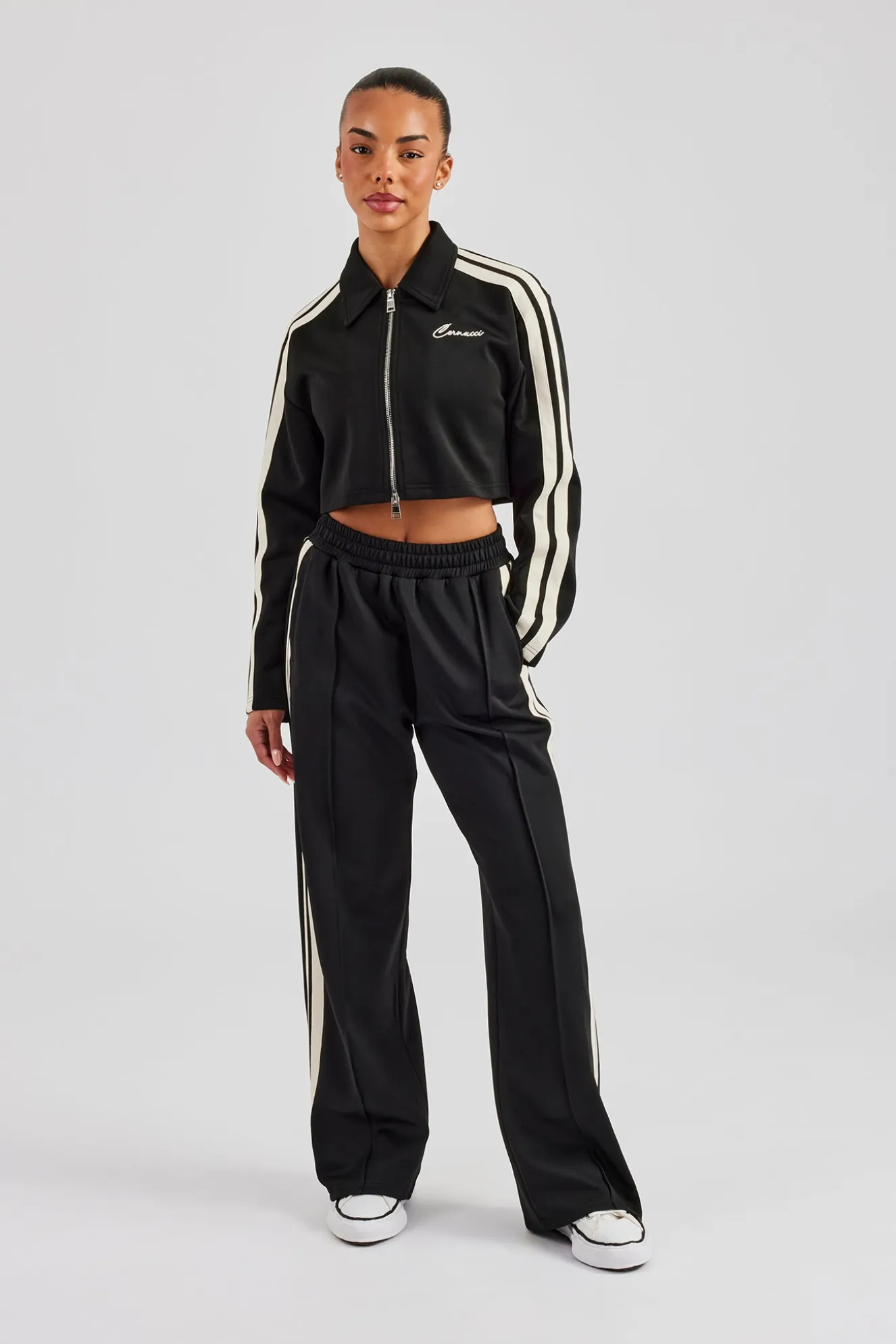Cropped Harrington Taping Tracksuit - Black
