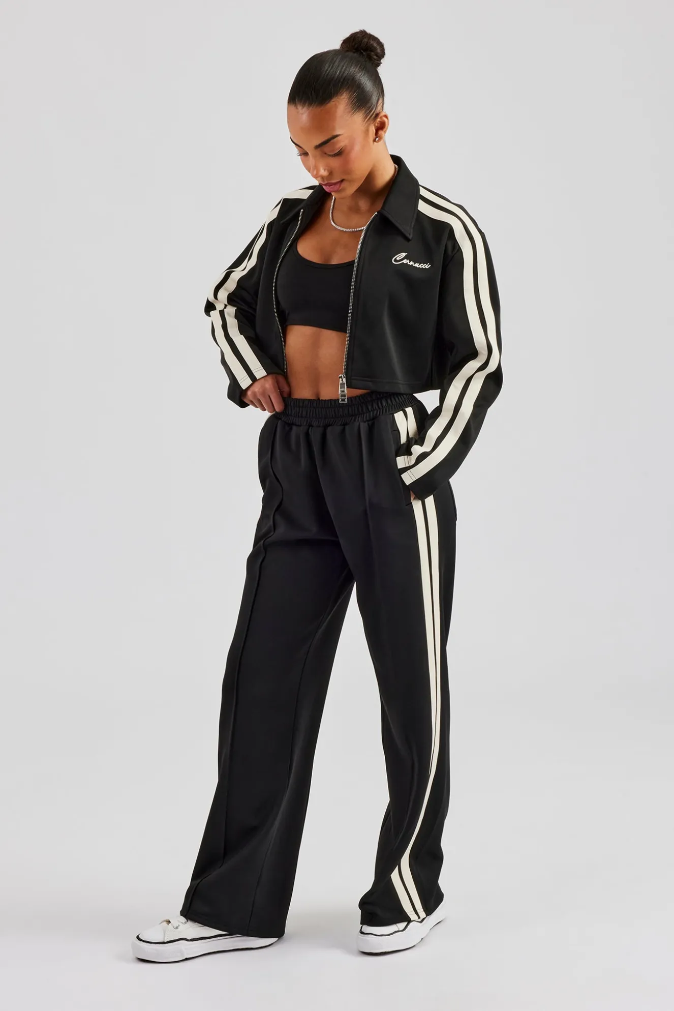 Cropped Harrington Taping Tracksuit - Black