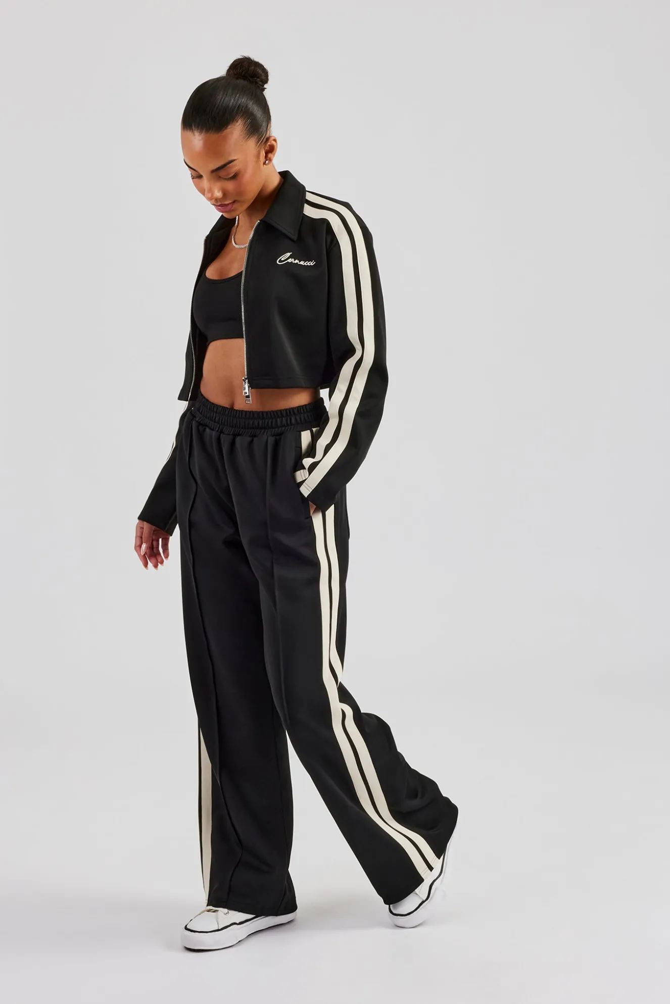 Cropped Harrington Taping Tracksuit - Black