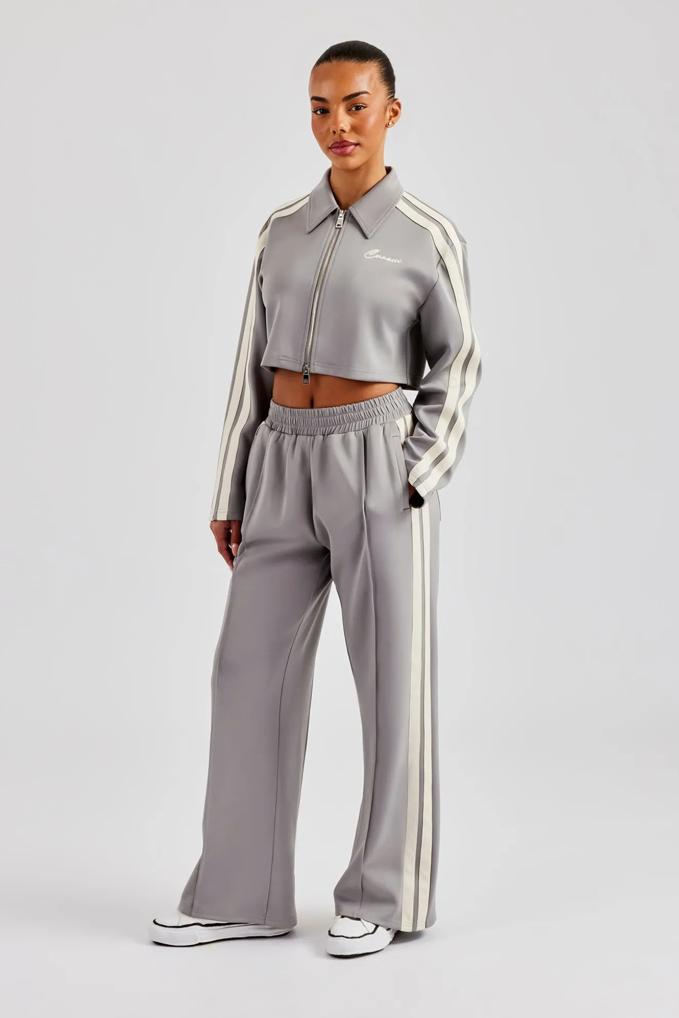 Cropped Harrington Taping Tracksuit - Grey