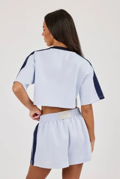 Cropped Short Sleeve Football Top - Baby Blue