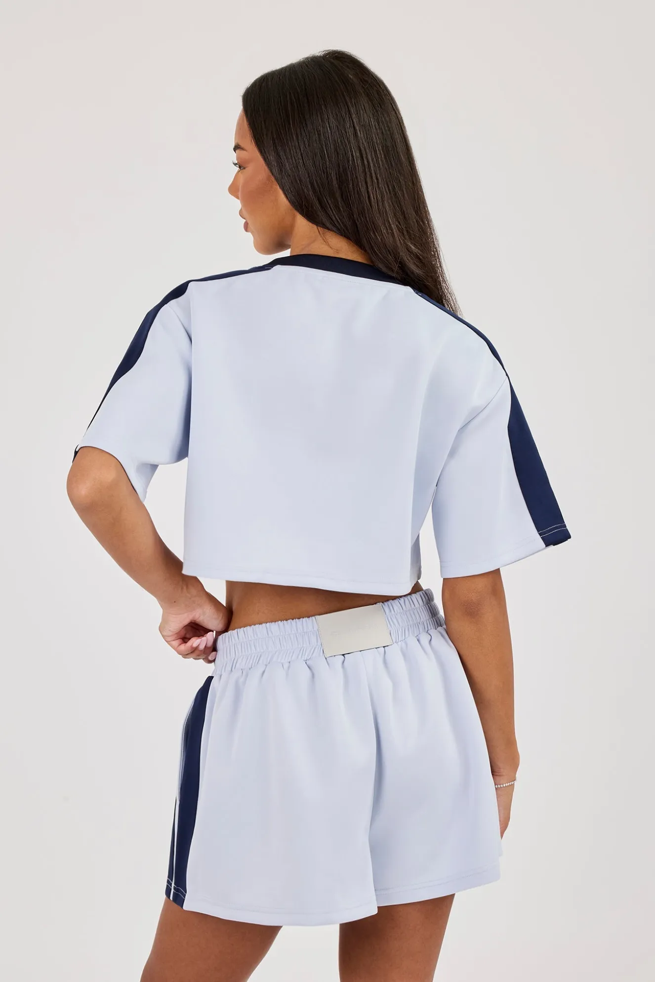 Cropped Short Sleeve Football Top - Baby Blue