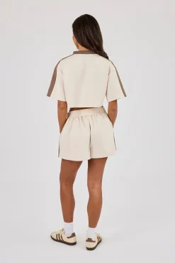 Cropped Short Sleeve Football Top & Embroidered Taping Short - Off White