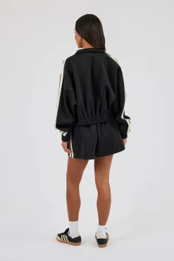 Cropped Taping Funnel Neck Track Jacket & Short - Black