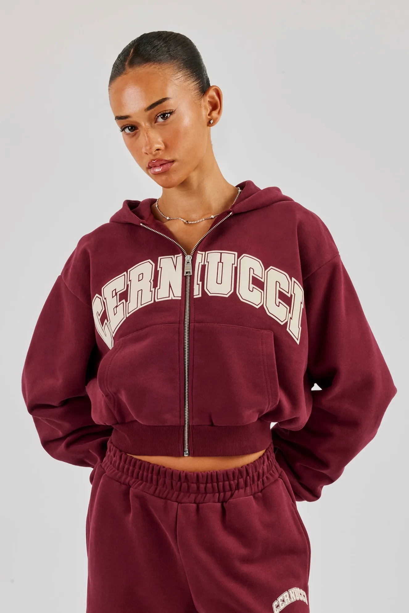 Cropped Varsity Logo Hoodie - Berry