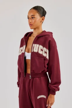 Cropped Varsity Logo Hoodie - Berry