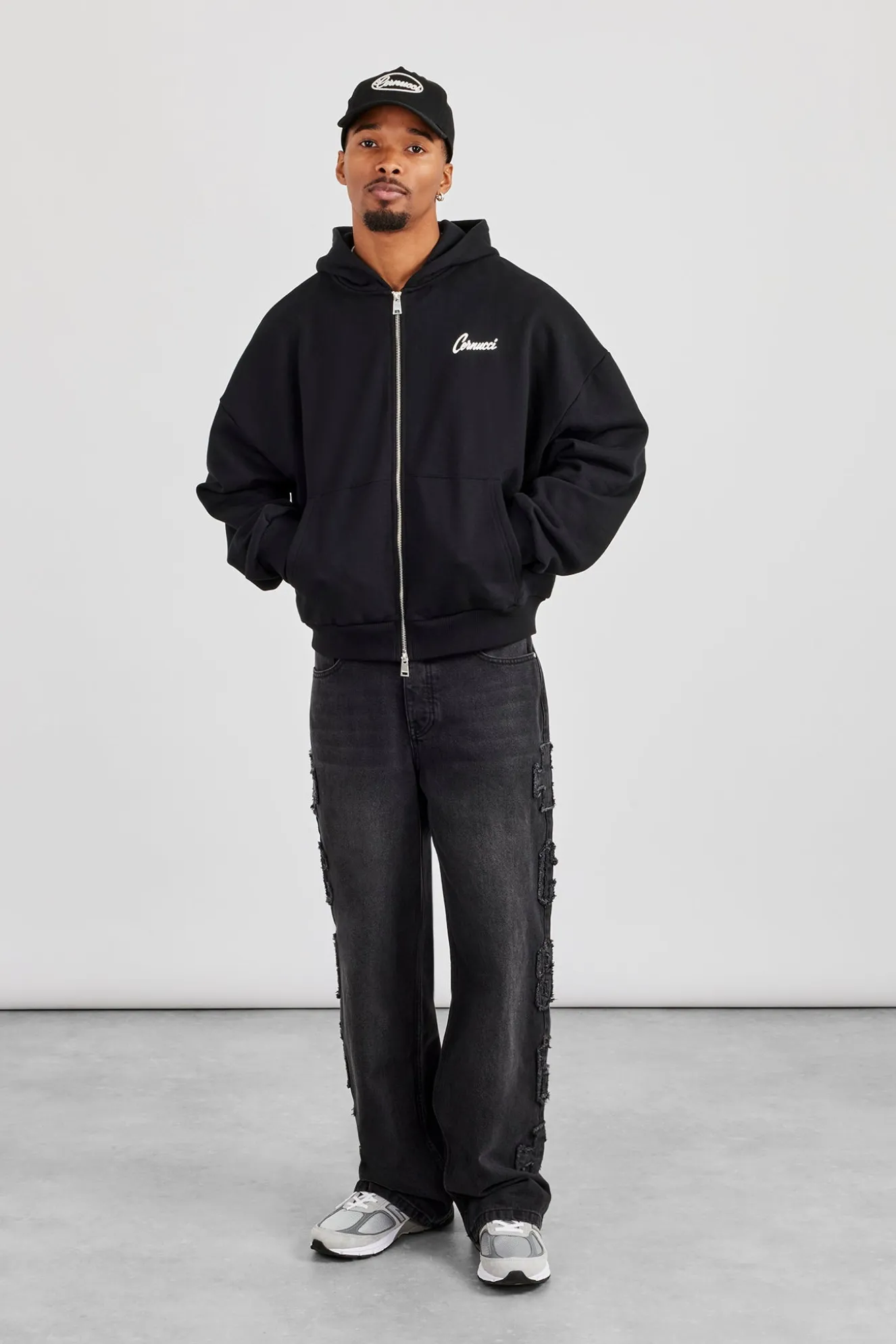 Denim Applique C86 Baggy Jean - Washed Black