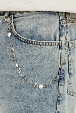 Denim Baggy Jort & 10mm Cernucci Motif Jean Chain - Antique Wash