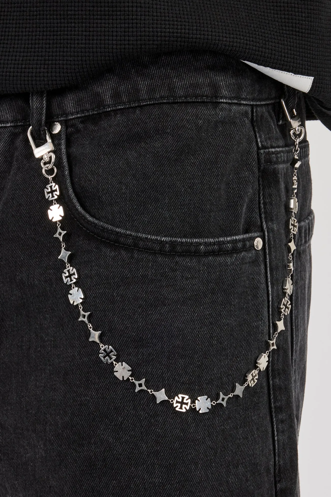 Denim Bermuda Jorts & 10mm Cernucci Motif Jean Chain - Washed Black