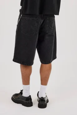 Denim Bermuda Jorts & 10mm Cernucci Motif Jean Chain - Washed Black