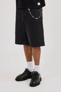 Denim Bermuda Jorts & 10mm Cernucci Motif Jean Chain - Washed Black