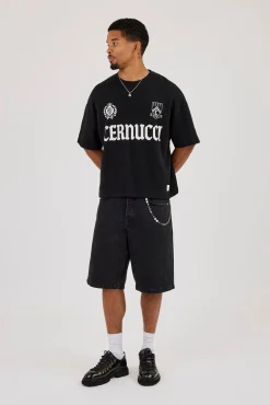 Denim Bermuda Jorts & 10mm Cernucci Motif Jean Chain - Washed Black