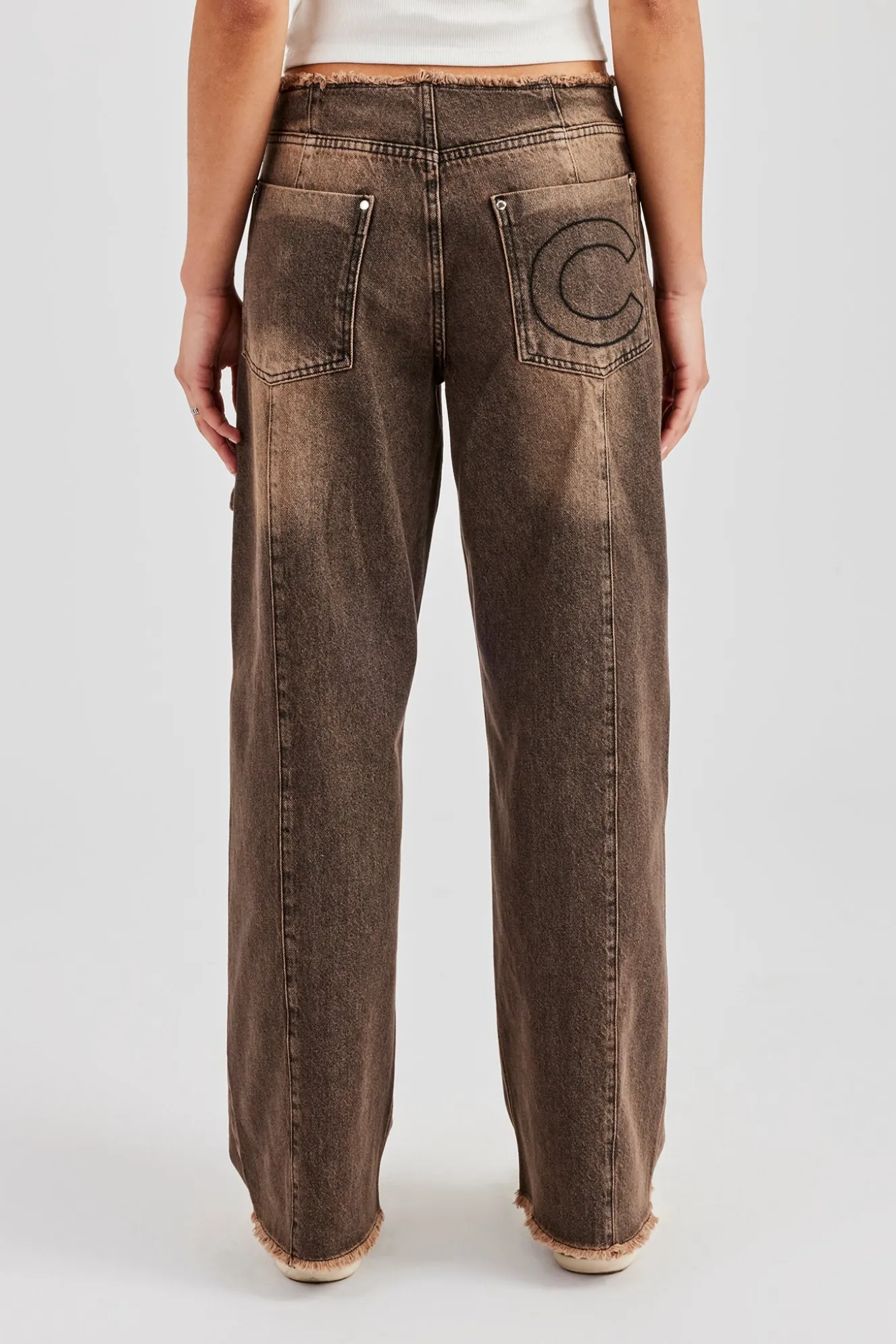 Denim Pocket Straight Leg Jean - Washed Brown