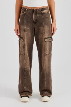 Denim Pocket Straight Leg Jean - Washed Brown
