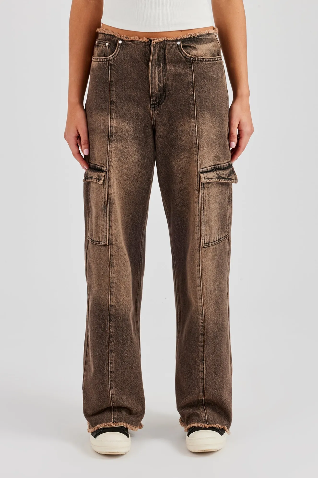 Denim Pocket Straight Leg Jean - Washed Brown