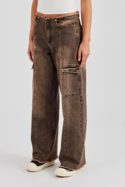 Denim Pocket Straight Leg Jean - Washed Brown