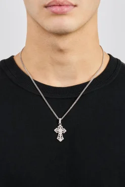 Detailed Cross Pendant Necklace - 20mm - White
