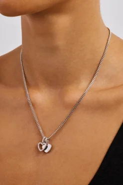 Double Layer Heart Necklace - 10mm - White