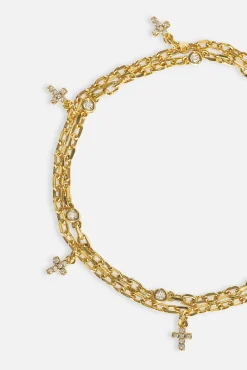 Double Layer Iced Cross Bracelet - 5mm - Gold