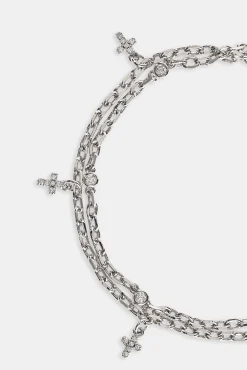 Double Layer Iced Cross Bracelet - 5mm - White