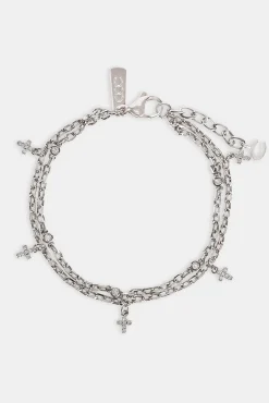 Double Layer Iced Cross Bracelet - 5mm - White