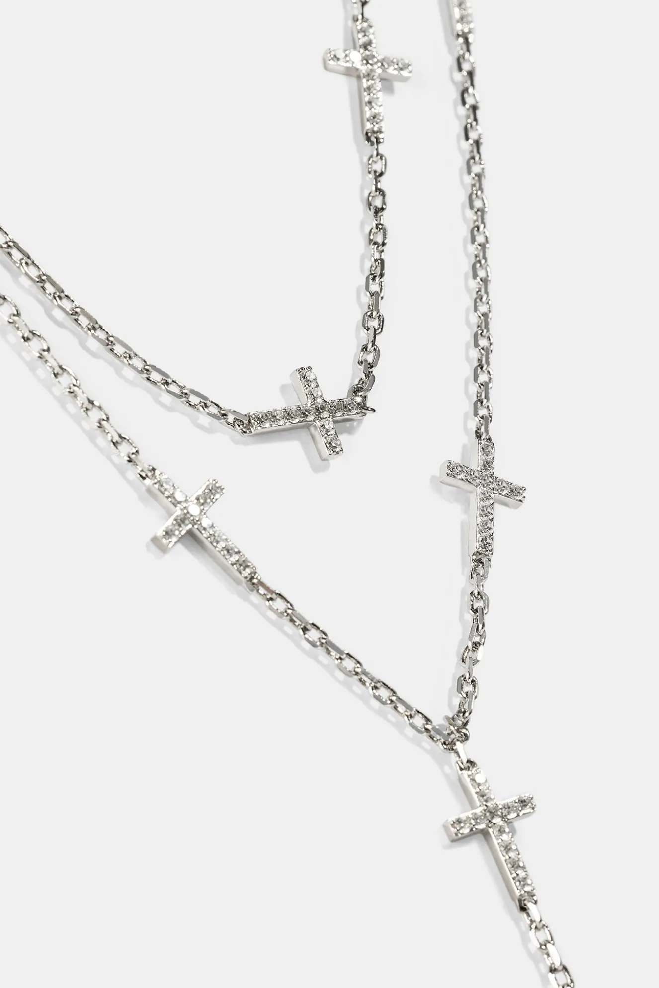 Double Layer Iced Cross Y Drop Necklace - 15mm - White