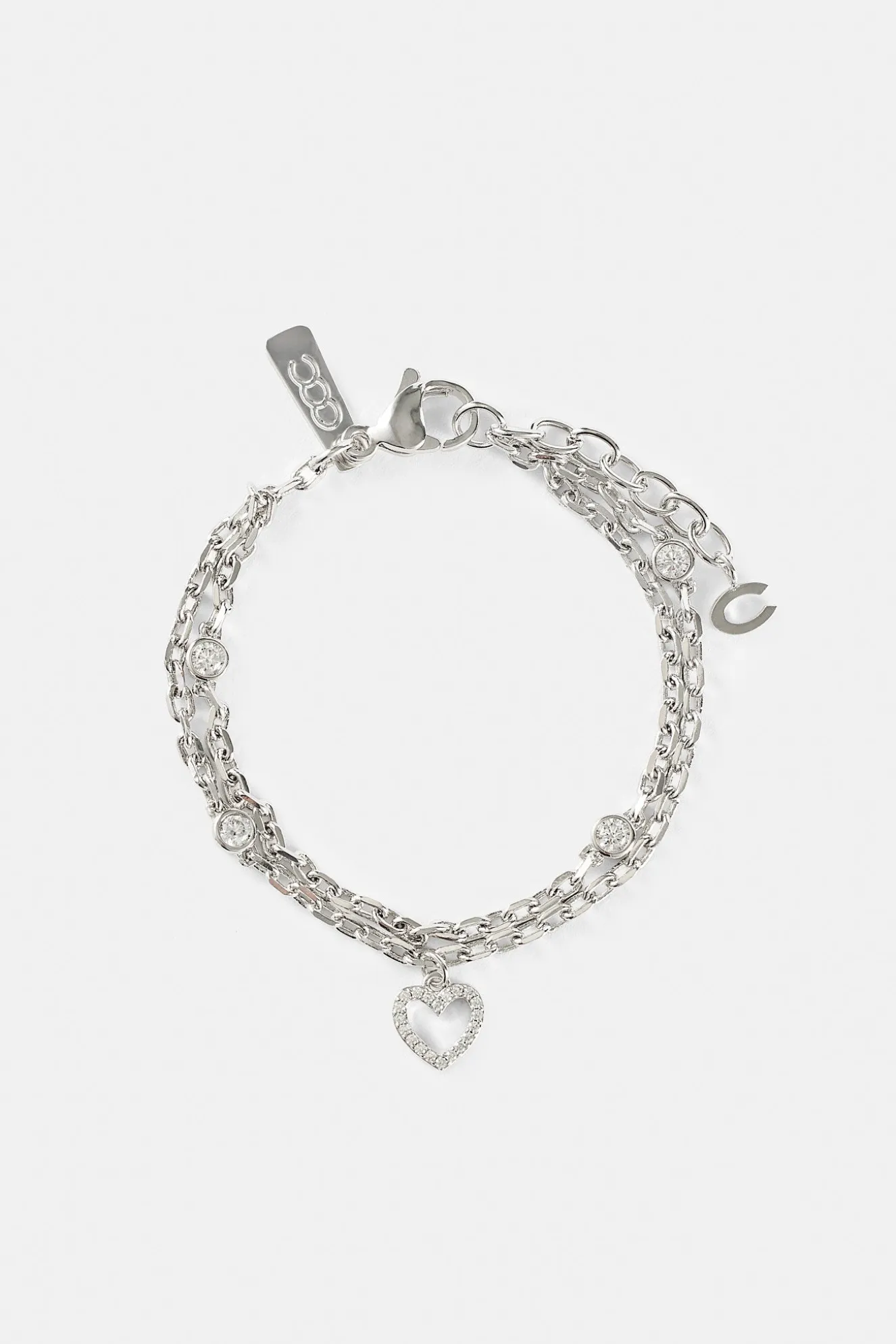 Double Layer Iced & Heart Rolo Bracelet - 8mm