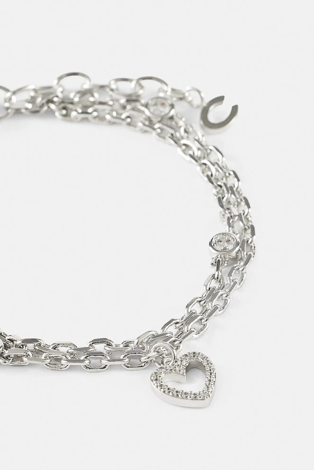 Double Layer Iced & Heart Rolo Bracelet - 8mm