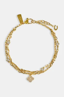 Double Layer Iced & Motif Rolo Bracelet - 10mm - Gold
