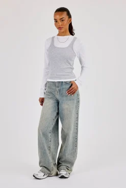 Double Layer Long Sleeve Top - Grey