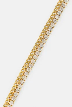 Double Layer Micro Tennis & Cuban Bracelet - 2.5mm