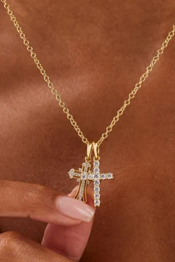 Double Multi Iced Cross Necklace - 20mm