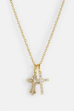 Double Multi Iced Cross Necklace - 20mm